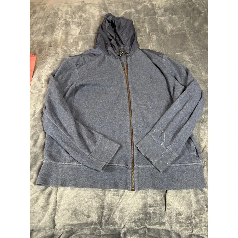Polo Ralph Lauren Men Blue Full Zip Hoodie Jacket L‎ Lightweight Nylon Blend
